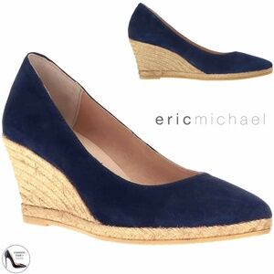 ERIC MICHAEL TEVA WOMEN'S Navy Blue Suede Wedge Pumps Pointed Toe Dress Shoes 39